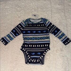 NWT Old Navy Navy, Blue & Green Patterned Long-Sleeve Baby One-Piece